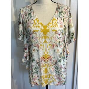 Sundance Arabella Yellow Floral Kaleidoscope Ruffle Flare Sleeves